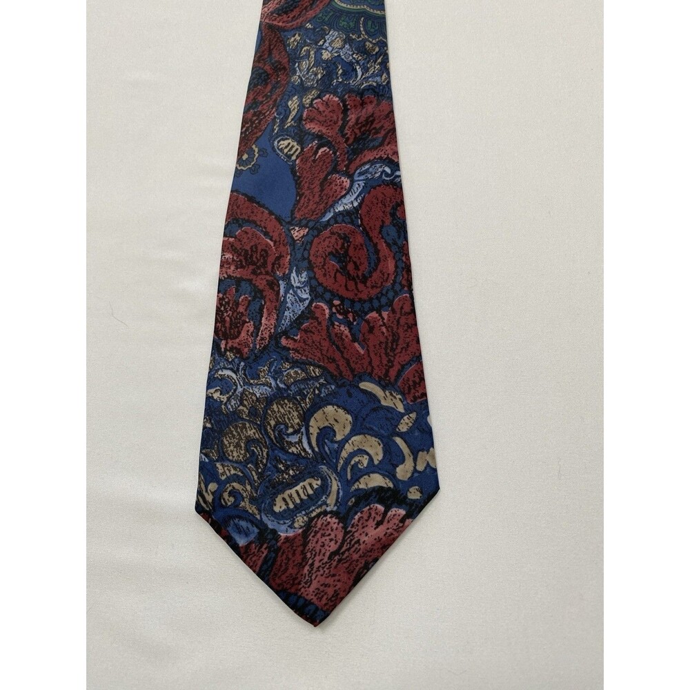 Italianissimo Vintage Floral Paisley Men's Necktie Blue Red Polyester 3.75